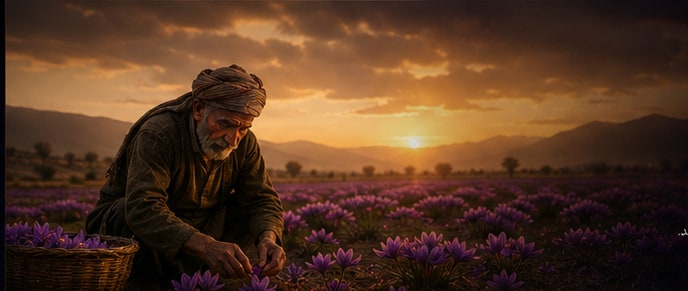 برداشت زعفران در مزرعه خراسان